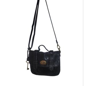 Fossil Sydney Long Live Vintage 1954 Black Soft Leather Crossbody Bag